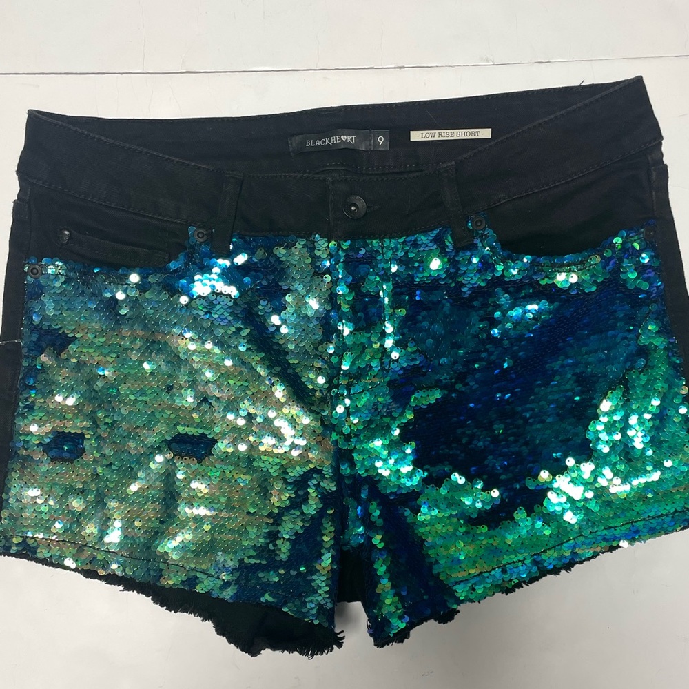 Blackheart‎ Low Rise Black Blue Green Sequin Shorts Juniors 9